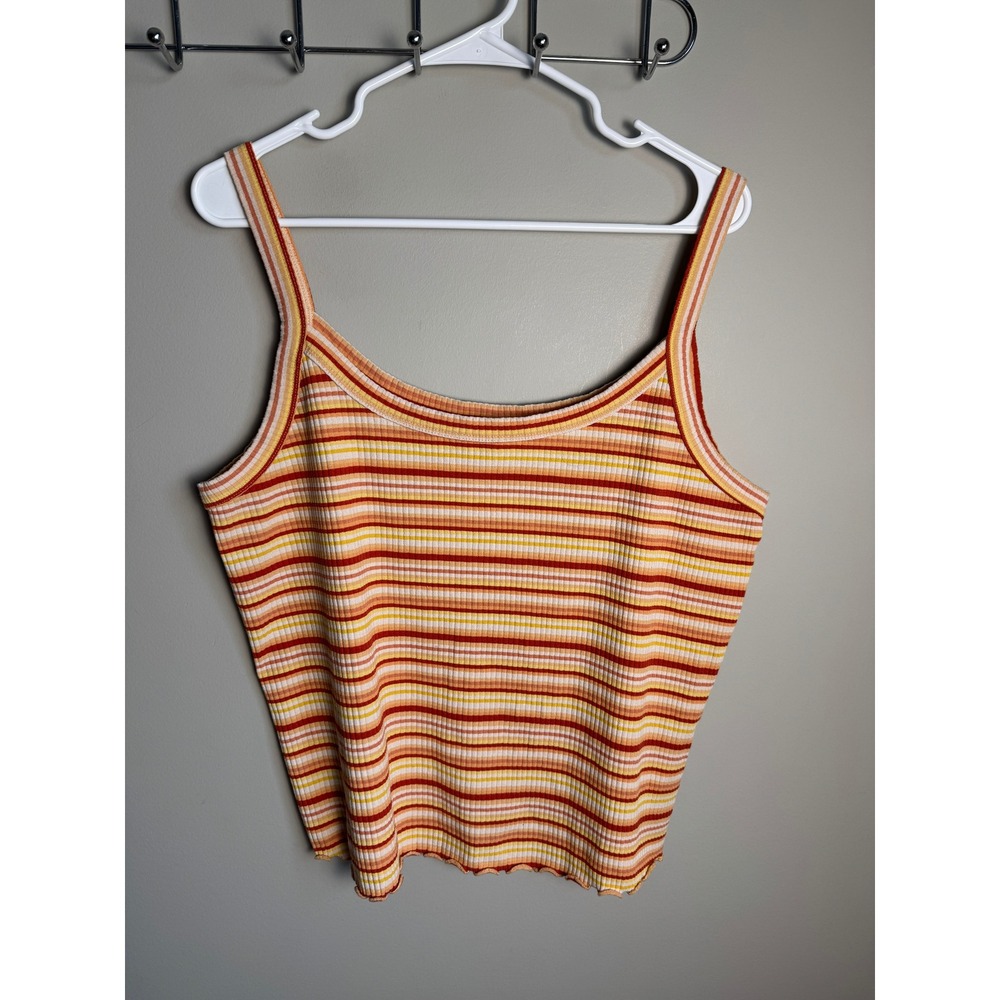 FarWest Womens Multi-Color Striped Ribbed Tank XL Lettuce Edge Retro Boho